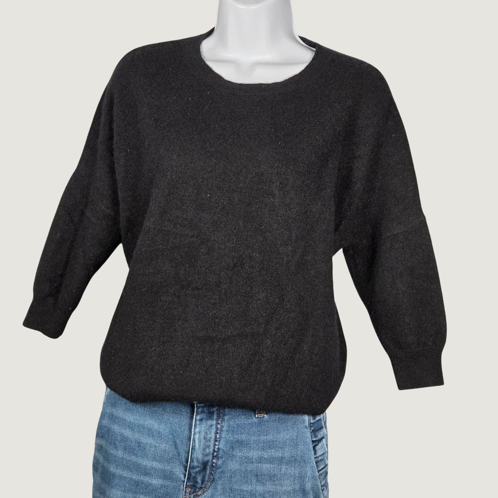 Caslon Women Medium 100% Cashmere Crewneck Sweater Black Half Peasant Sleeve